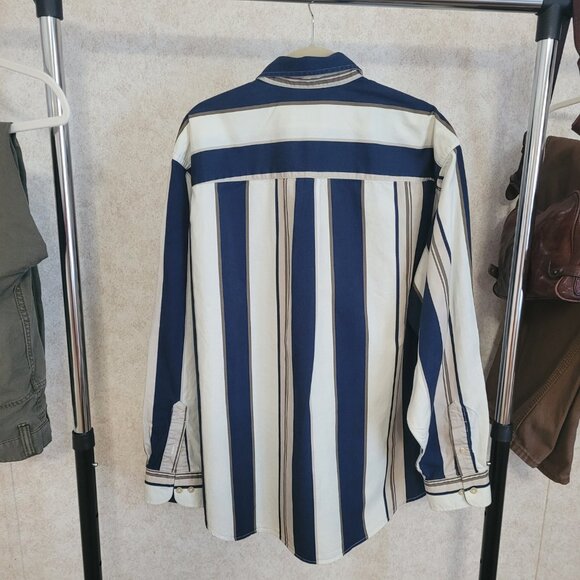 Navy Blue Striped Mens Long Sleeve Trader Bay Shirt Size XL - Picture 8 of 14